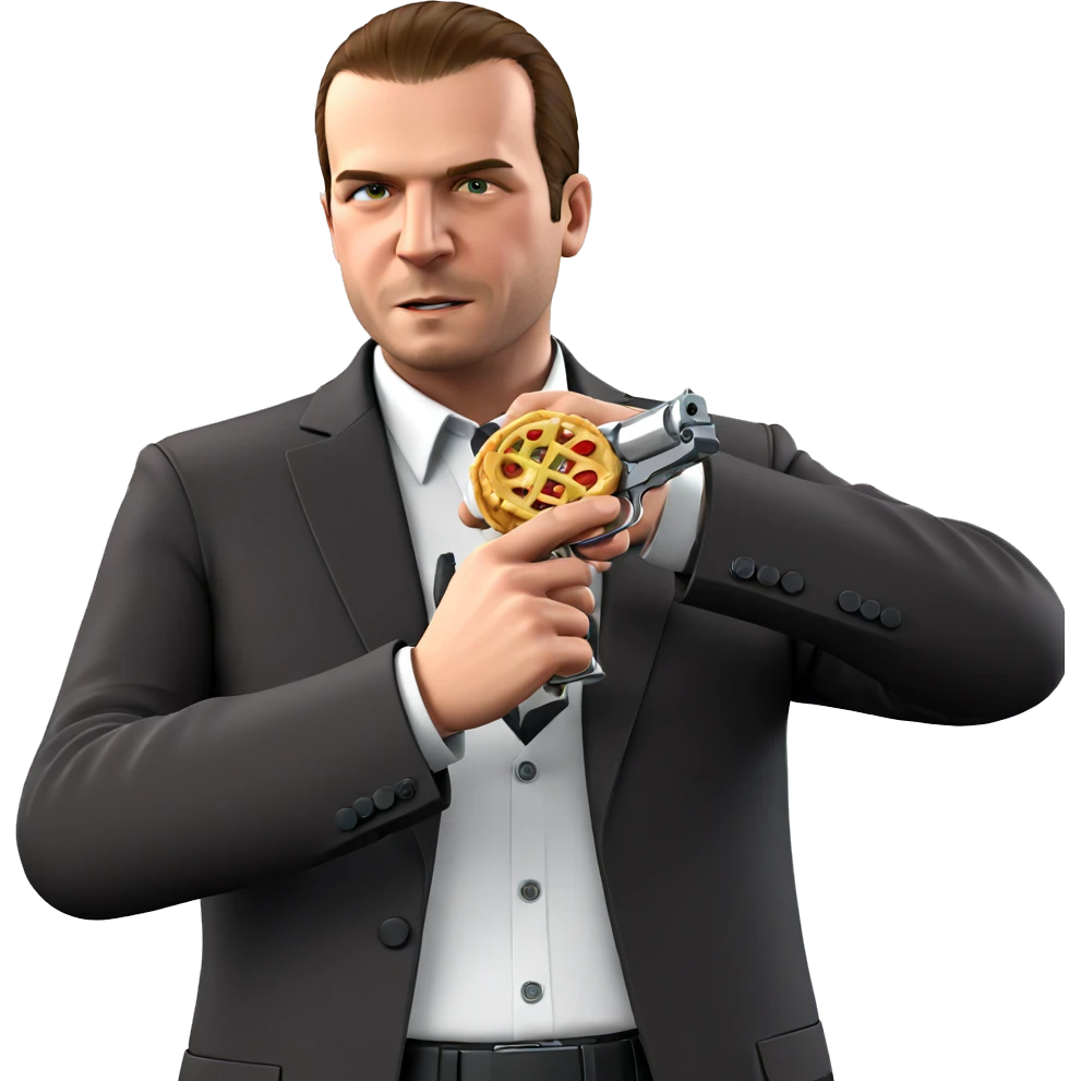 dapper male with handgun and food emoji