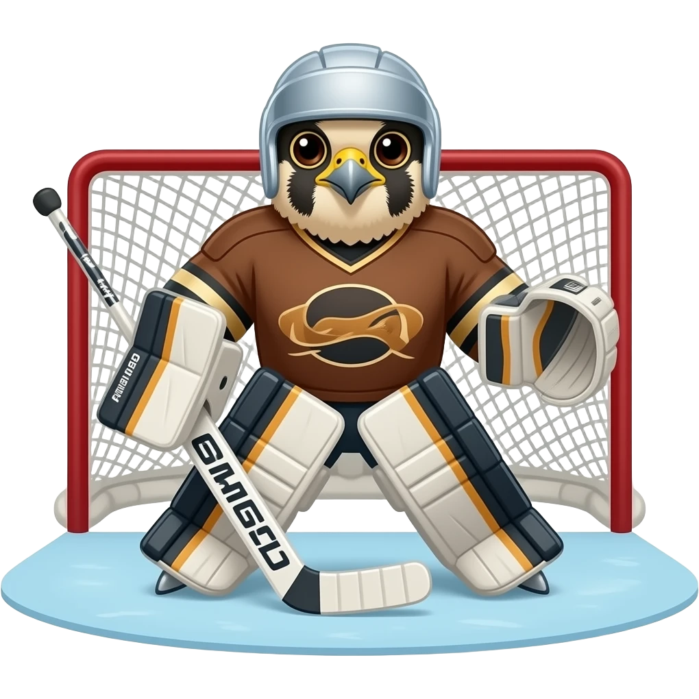brown falcon bird being a hockey goalie no helmet emoji