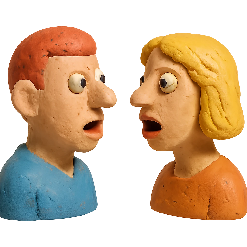 claymation style of two speaking heads facing each other emoji