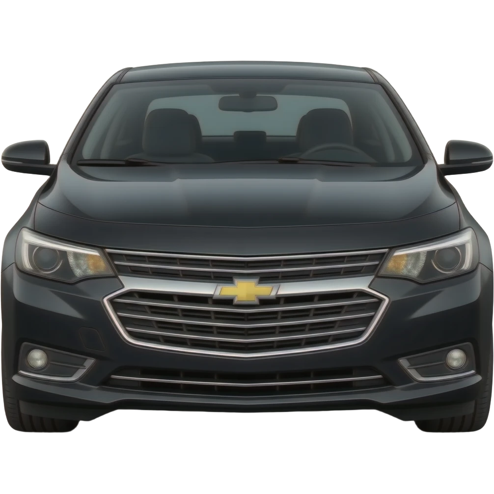 A realistic, high-detail photograph of a glossy black Chevrolet Malibu 2 Turbo Premier sedan with tinted windows and black alloy rims, car headlights on the front emoji
