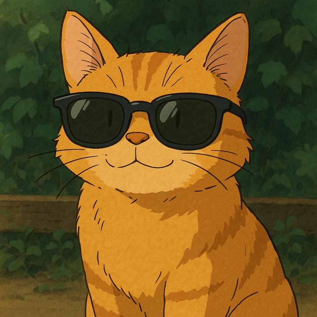 ghibli style cat with sunglasses emoji