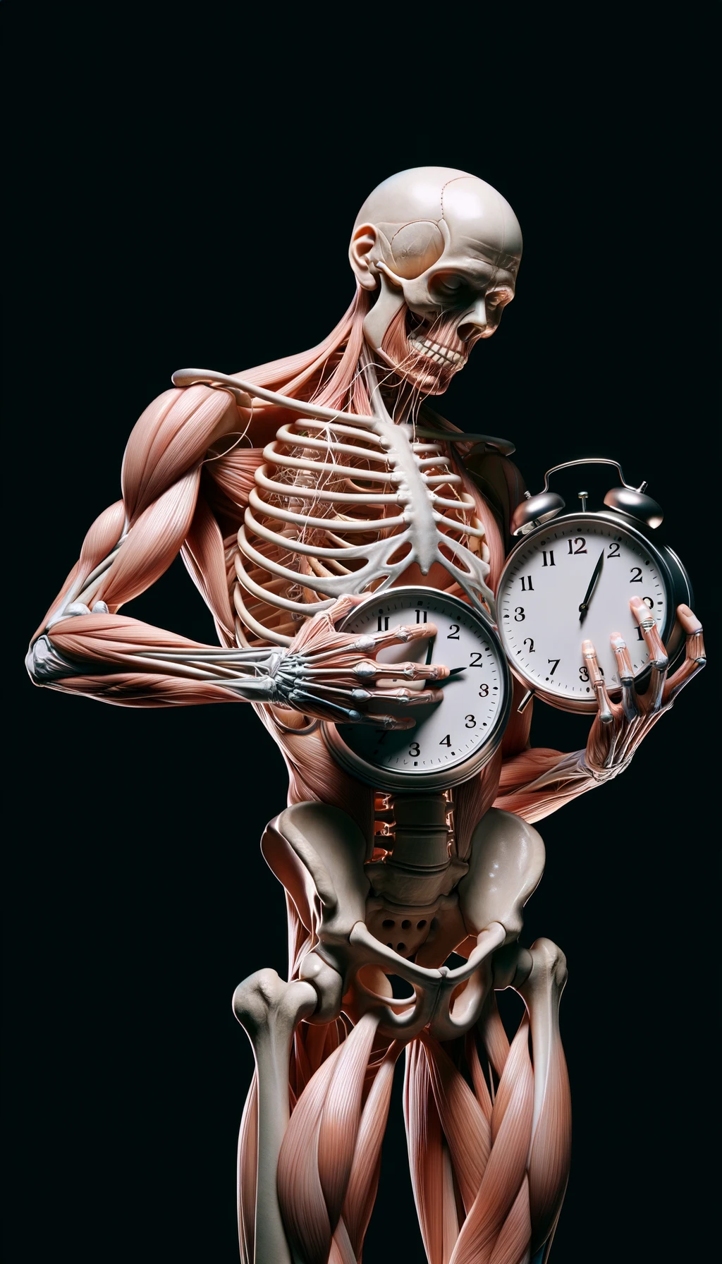 corpo umano anatomico CHE TIENE OROLOGI NELLE MANI E STA IMPAZZENDO PERCHé NON RIESCE A SVOLGERE TUTTE LE SUE ATTIVITà QUOTIDIANE: NON HA TEMPO, iperrealistico 4k emoji