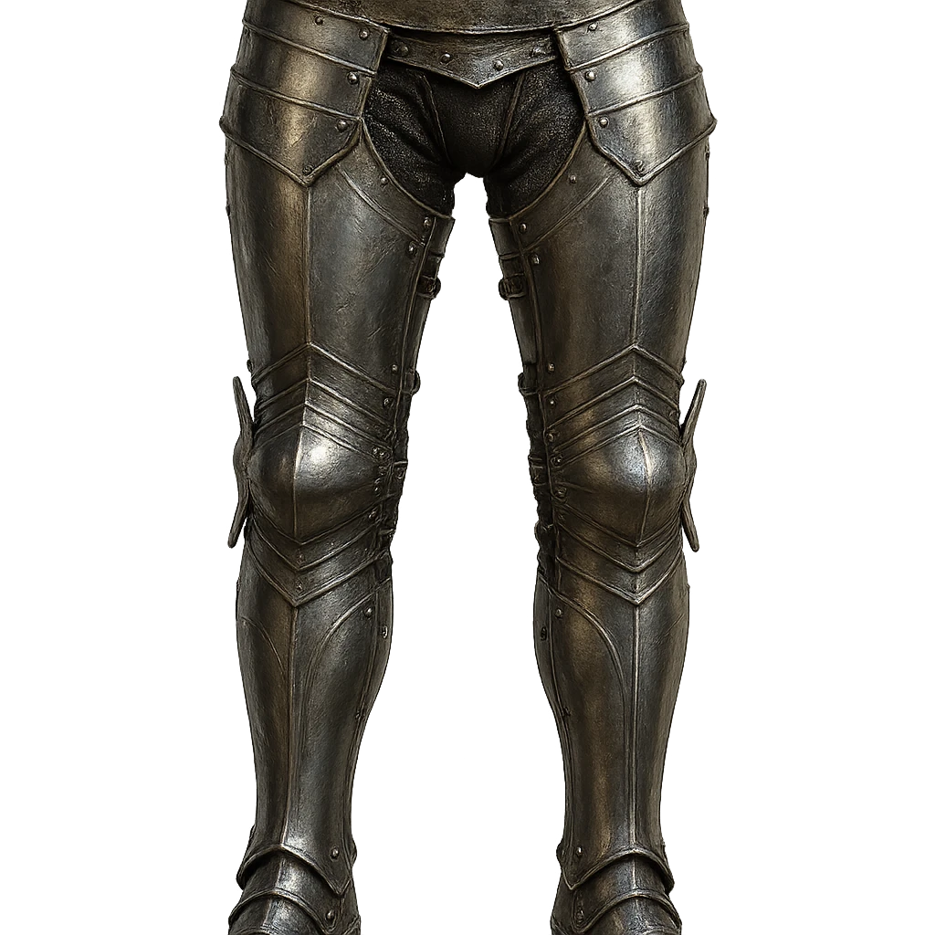 highly detailed realistic metallic shine medieval fantasy style steel platelegs armor from waistline to just above the ankles, no shoes, no feet, no sabatons, no boots, no toes, no footwear, open at the bottom emoji