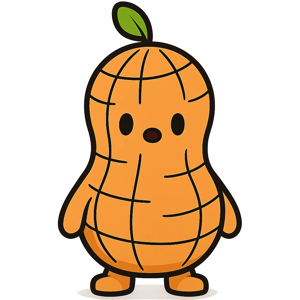 Change the peanut shell to a cartoon-style shell, keep the 3D peanut character cute and with no facial expression, maintain transparent background. The style should resemble a cartoon with clear, simple lines and vibrant colors for the shell, while preserving the 3D look of the peanut character. emoji