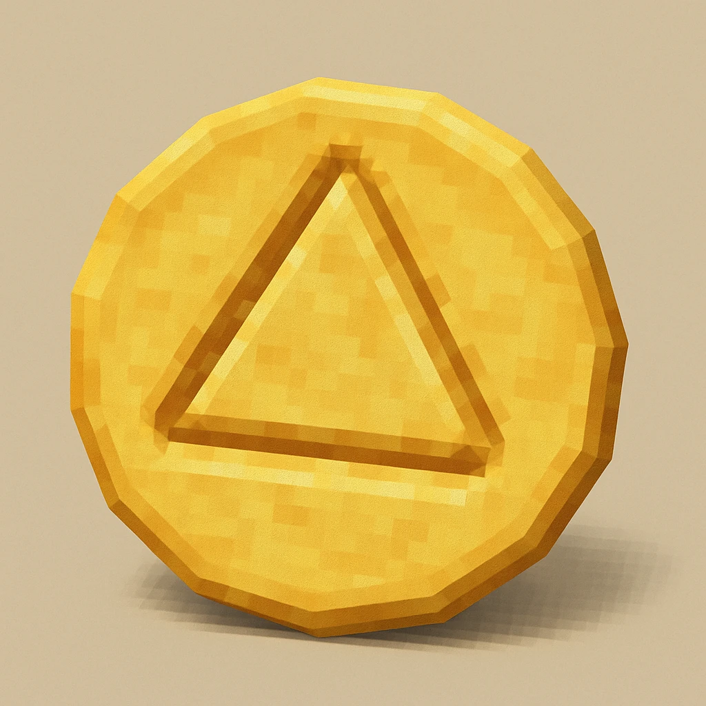 dalgona candy with triangle shape, low poly 3D style, inspired by Squid Game emoji