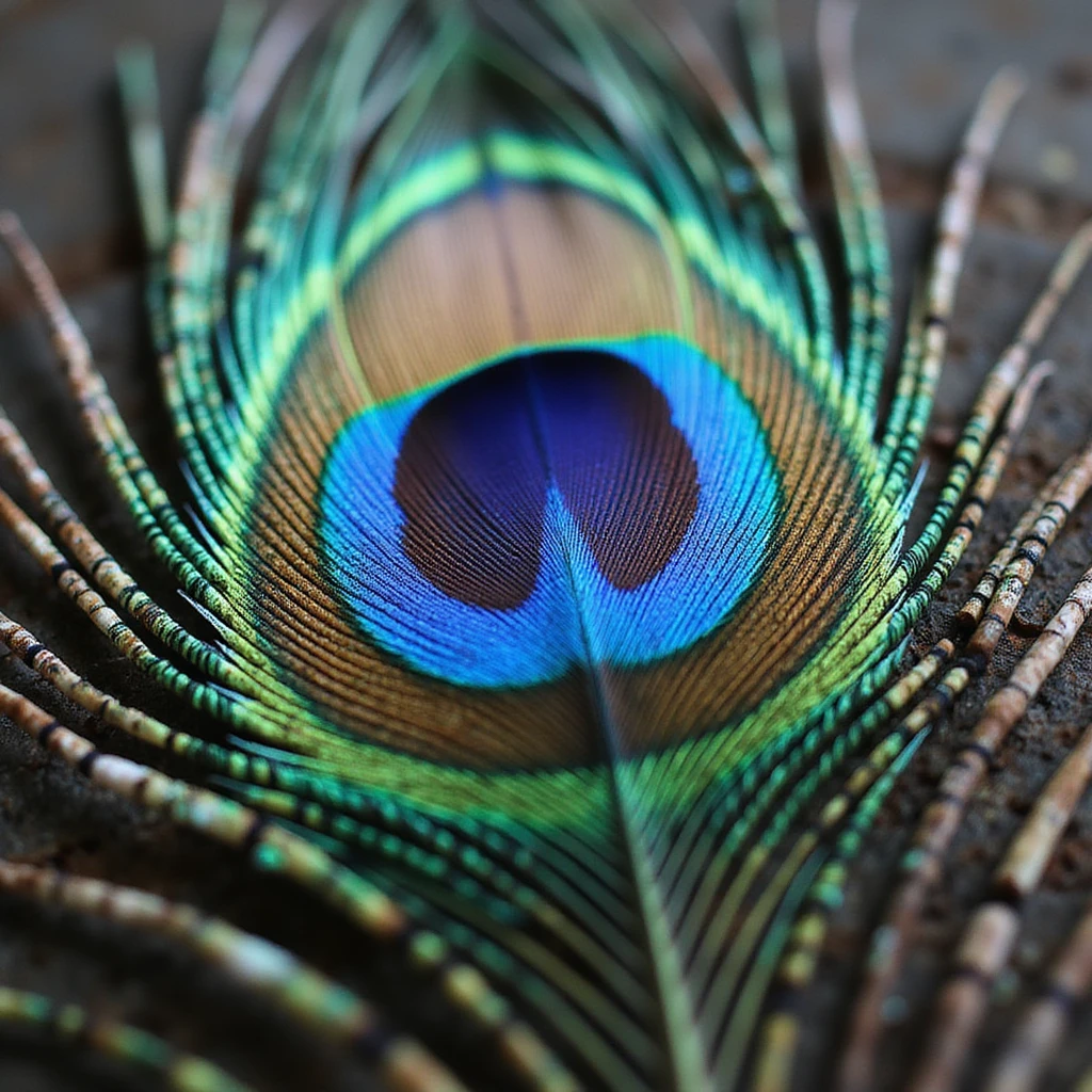 peacock feather, highly realistic, intricate details, vibrant iridescent colors, natural texture emoji