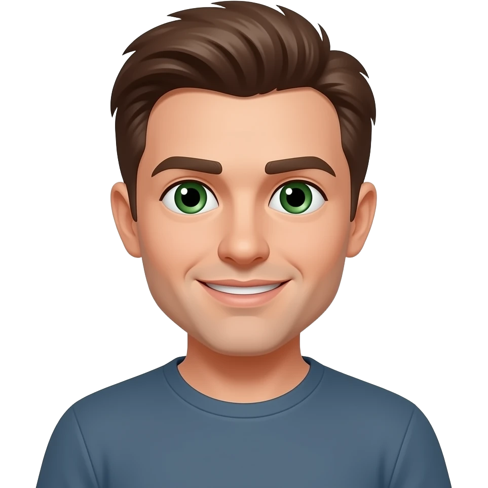 32 year old man with brown hair with green eyes emoji