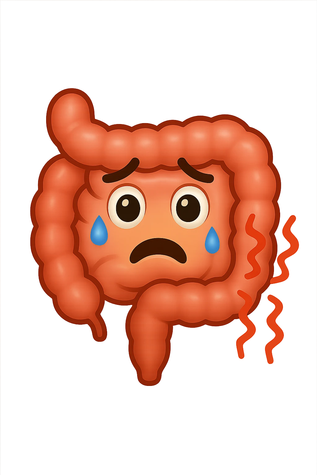 emoji stile iphone di un intestino con mal di pancia, espressione preoccupata emoji