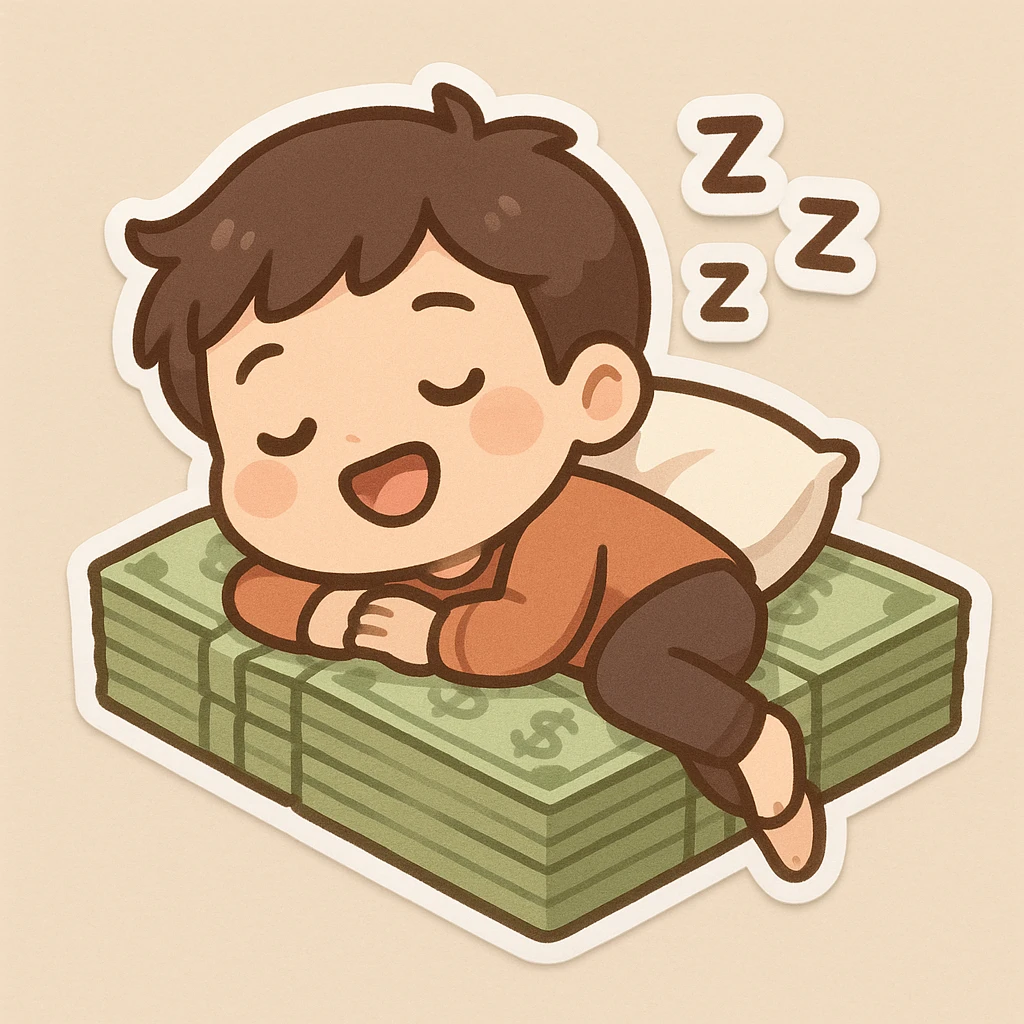 happy person napping on mattress of money emoji