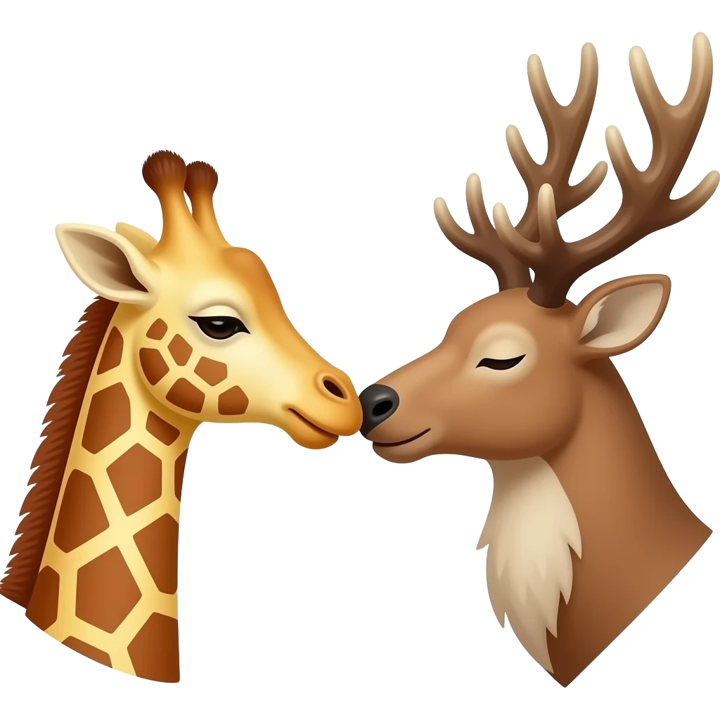 Einfacher Giraffenkopf und Elchkopf küssen sich emoji