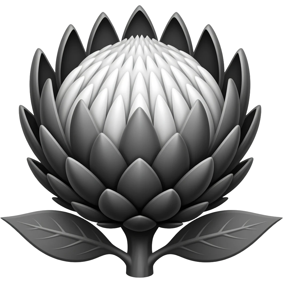 A black and white protea with no stem or leaves. emoji