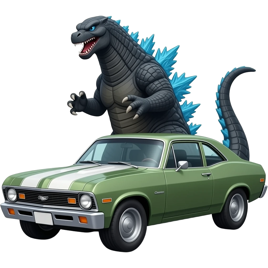 GODZILLA DRIVING CHEVY II NOVA emoji