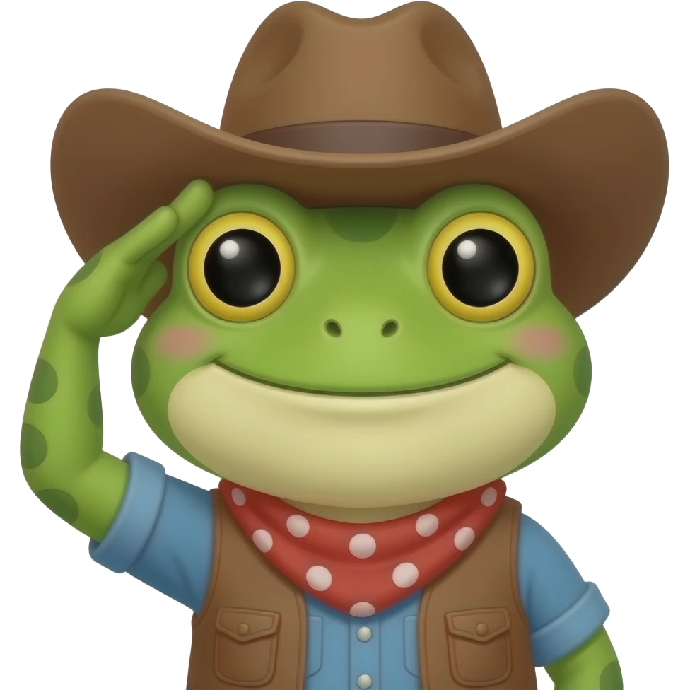 Saluting cute cowboy frog emoji