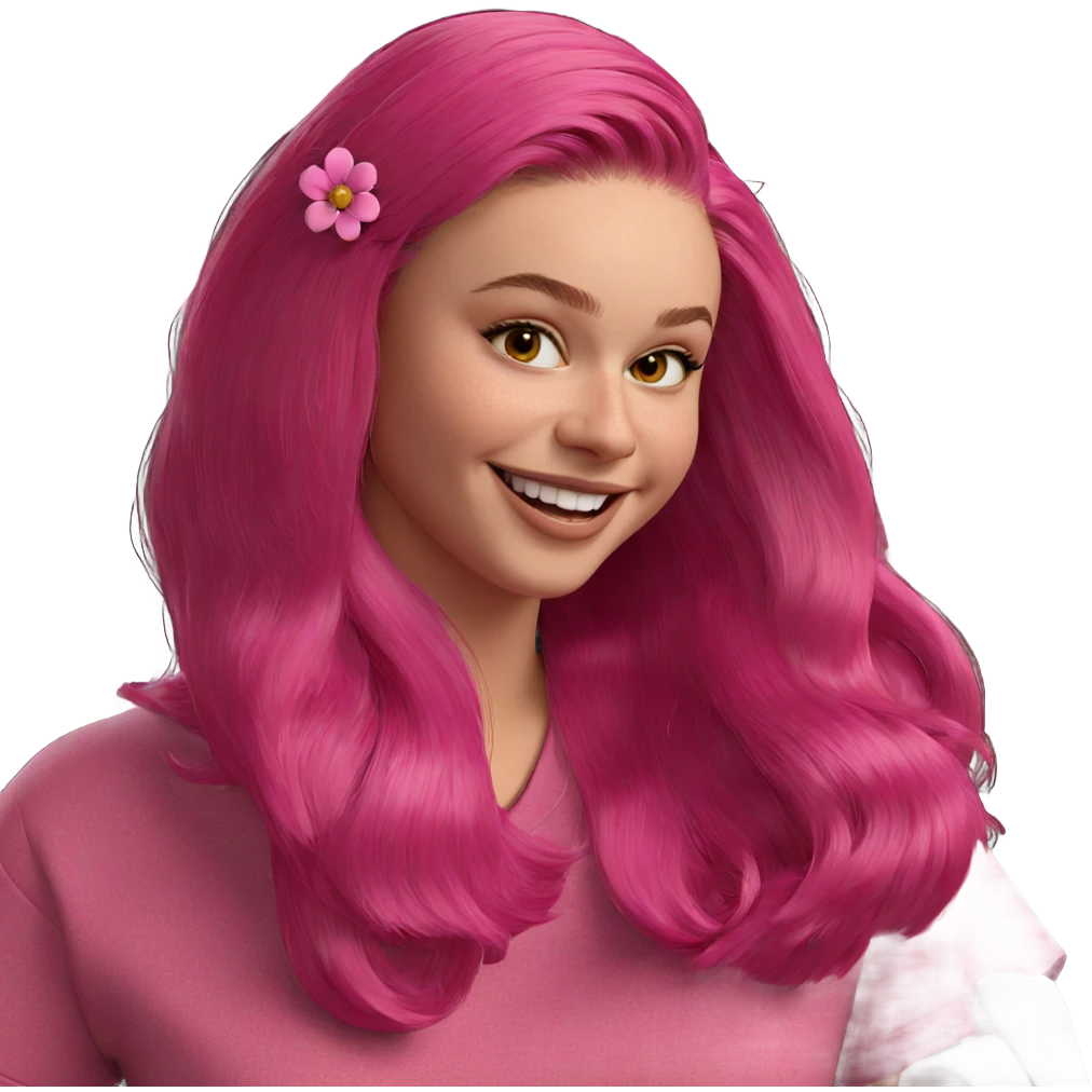 smiling with pink flower hair emoji