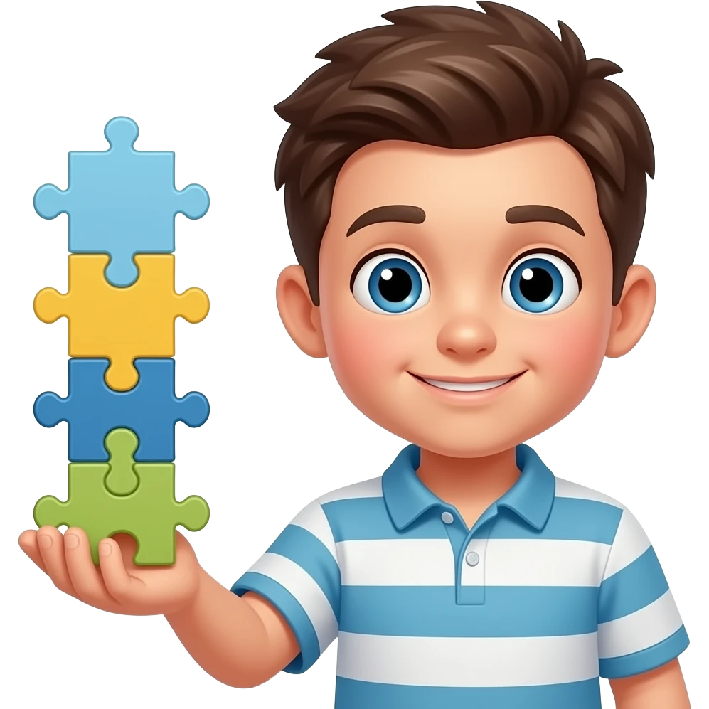 CHICO CON PIEZAS DE ROMPECABEZA APILADAS EN SU MANO emoji