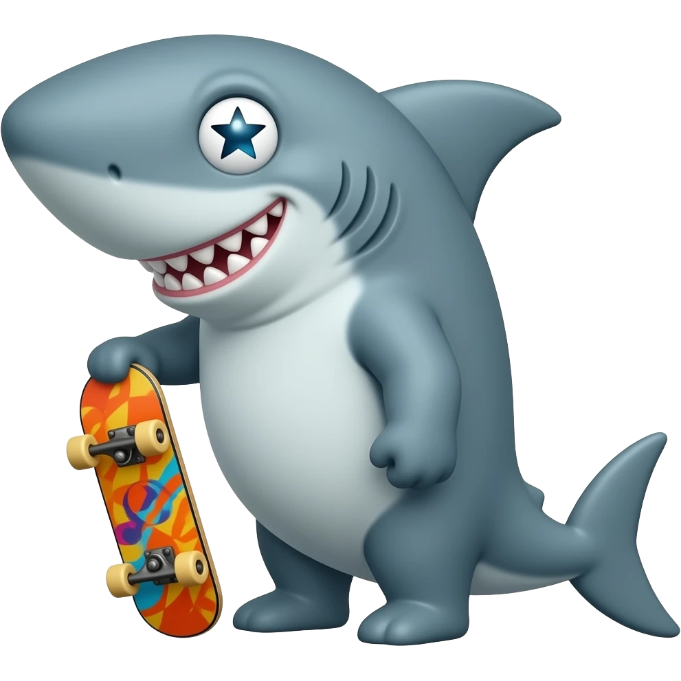 Shark whit a Skateboard and the eyes are Stars emoji