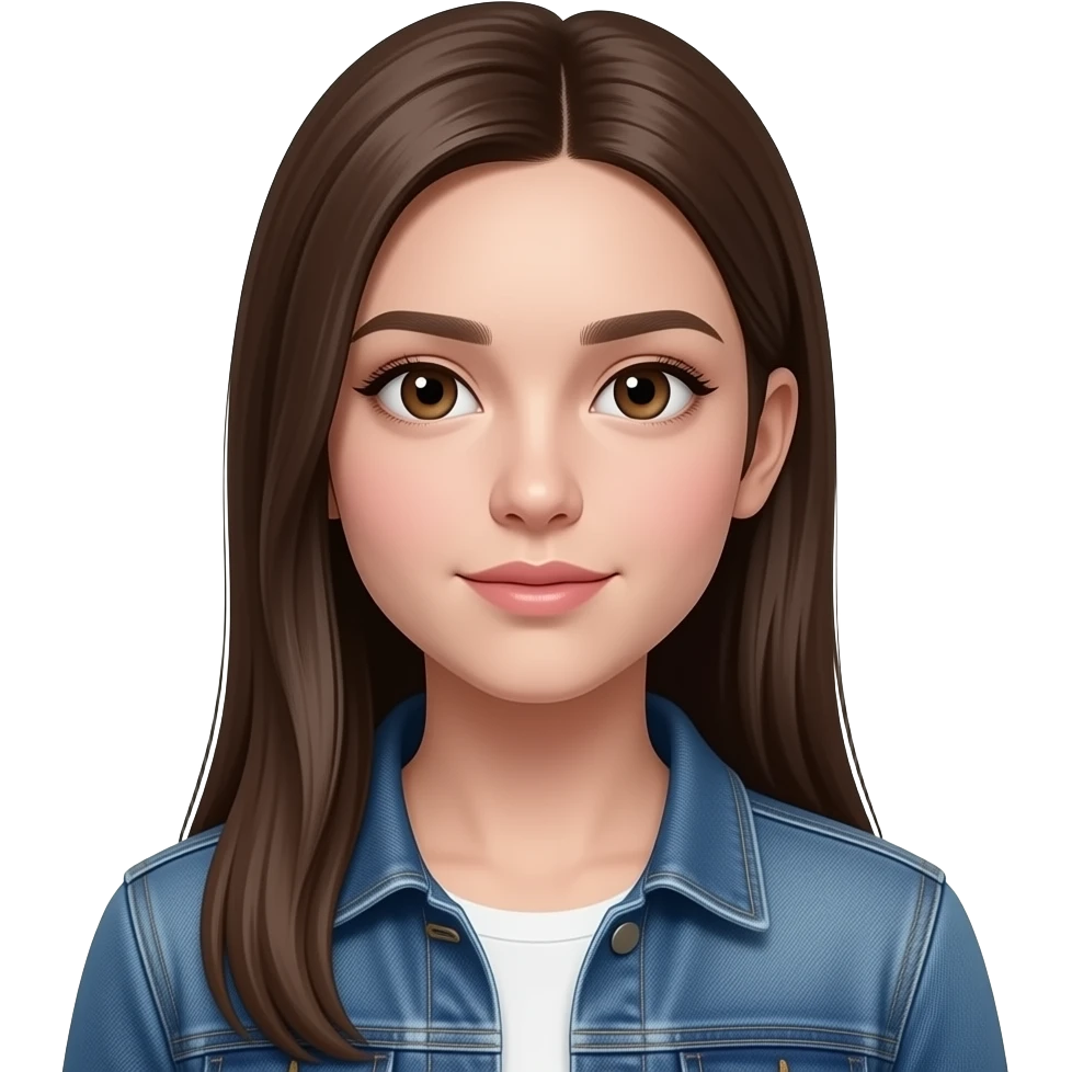 realistic beautiful white pale long straight brown girl brown eyes long face wearing jeans overall HD emoji
