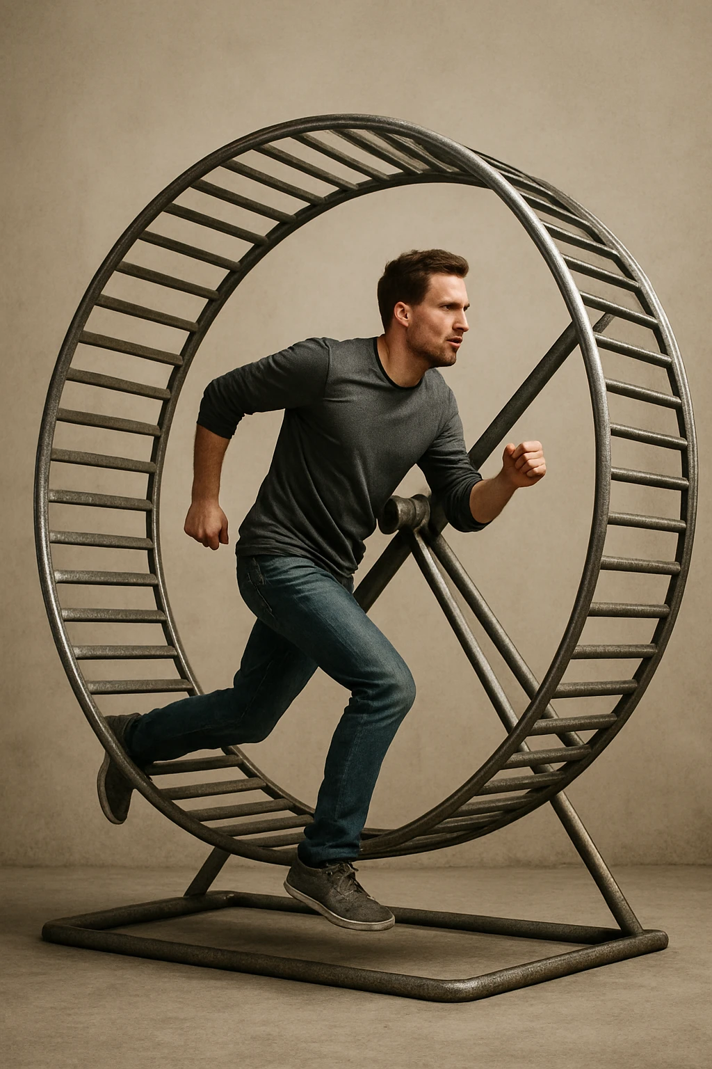 uomo che corre dentro la ruota del criceto come un circolo vizioso immagine realistica emoji