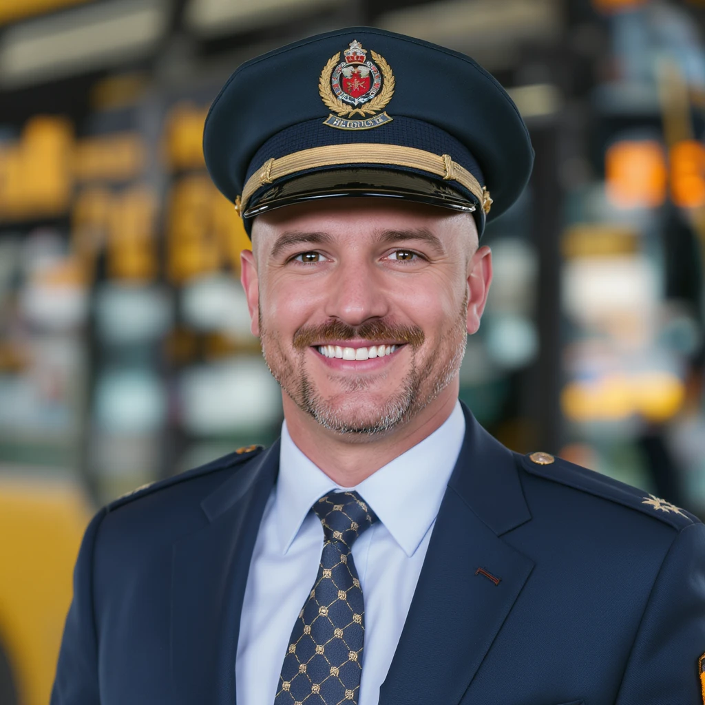 professional bus driver, wearing uniform, smiling, simple background emoji