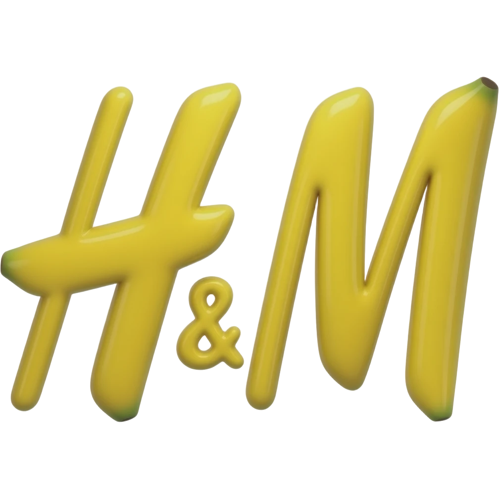TWO👉 "letters H and    M   made of banana texture, yellow banana color, 3D glossy, smooth rounded shapes, cute cartoon style, isolated on white background, high detail" emoji