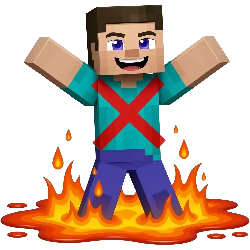 YouTuber LAkiYT's Minecraft skin dies in lava and have red x on body emoji