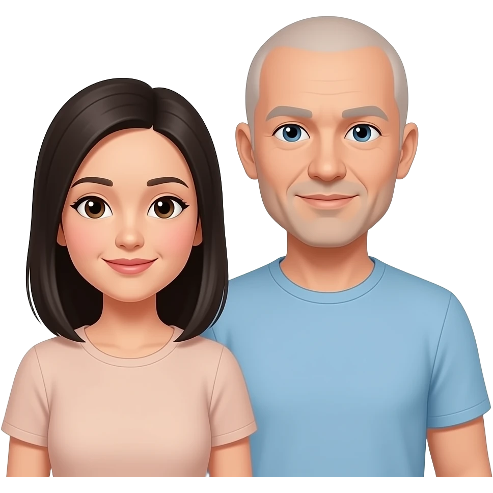half asian and half white woman with bald white man couple emoji