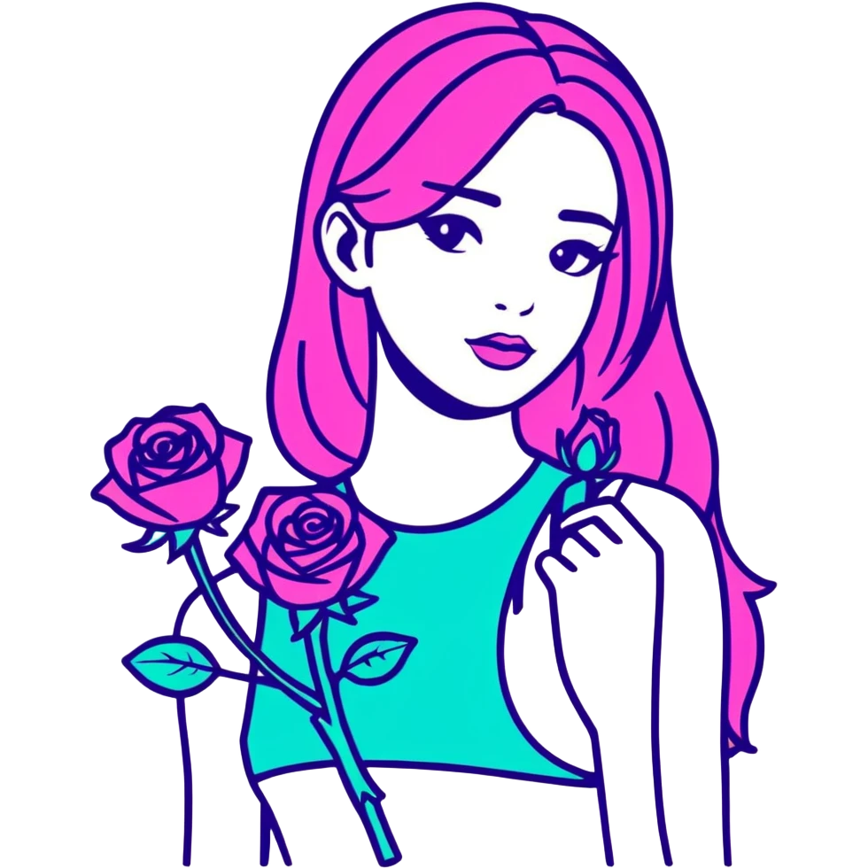 Girl skill with neon pink Neon teal and Neon purple Roses emoji