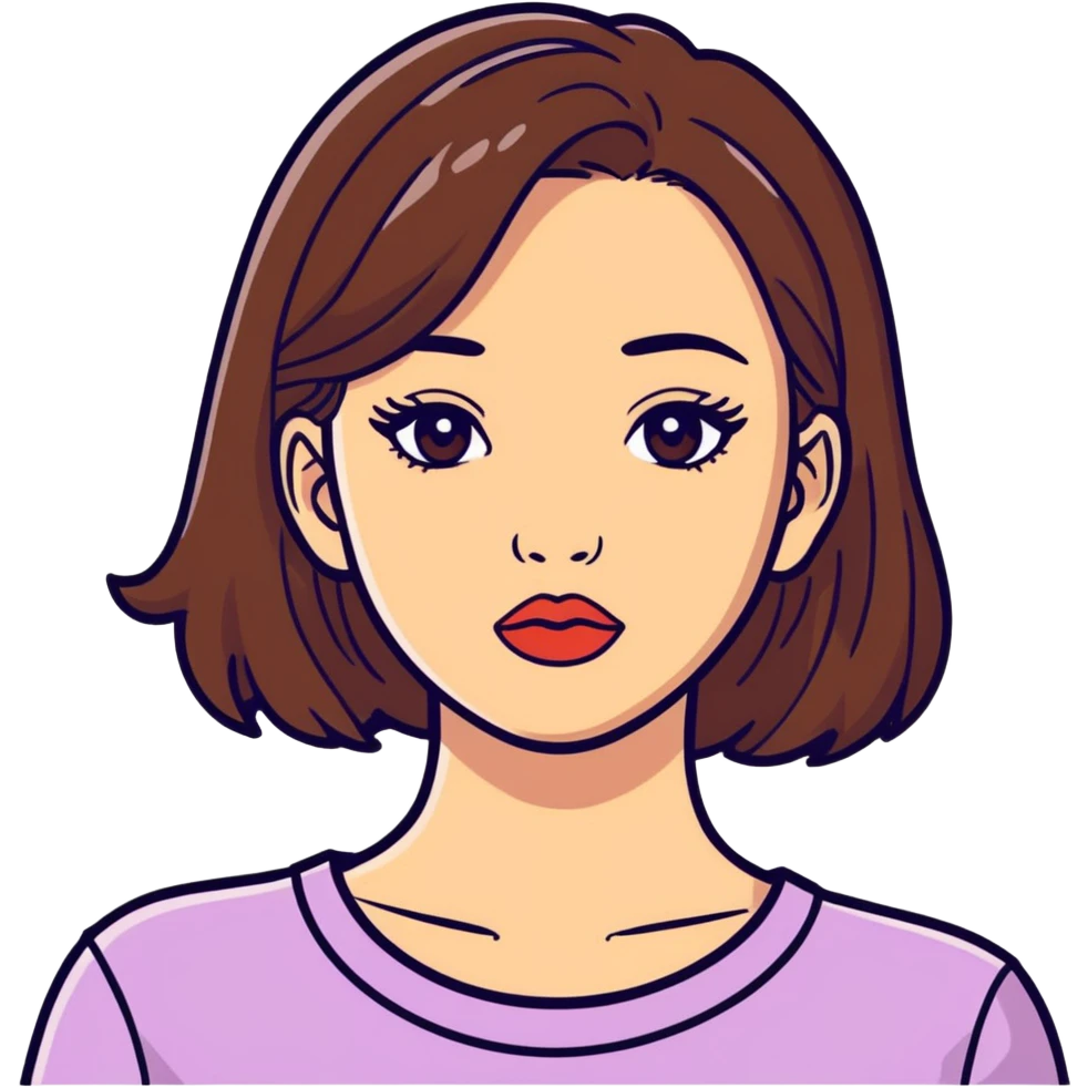 Girl, slightly round face with medium sized lips and brown hair down to her shoulders that have highlights at the top emoji