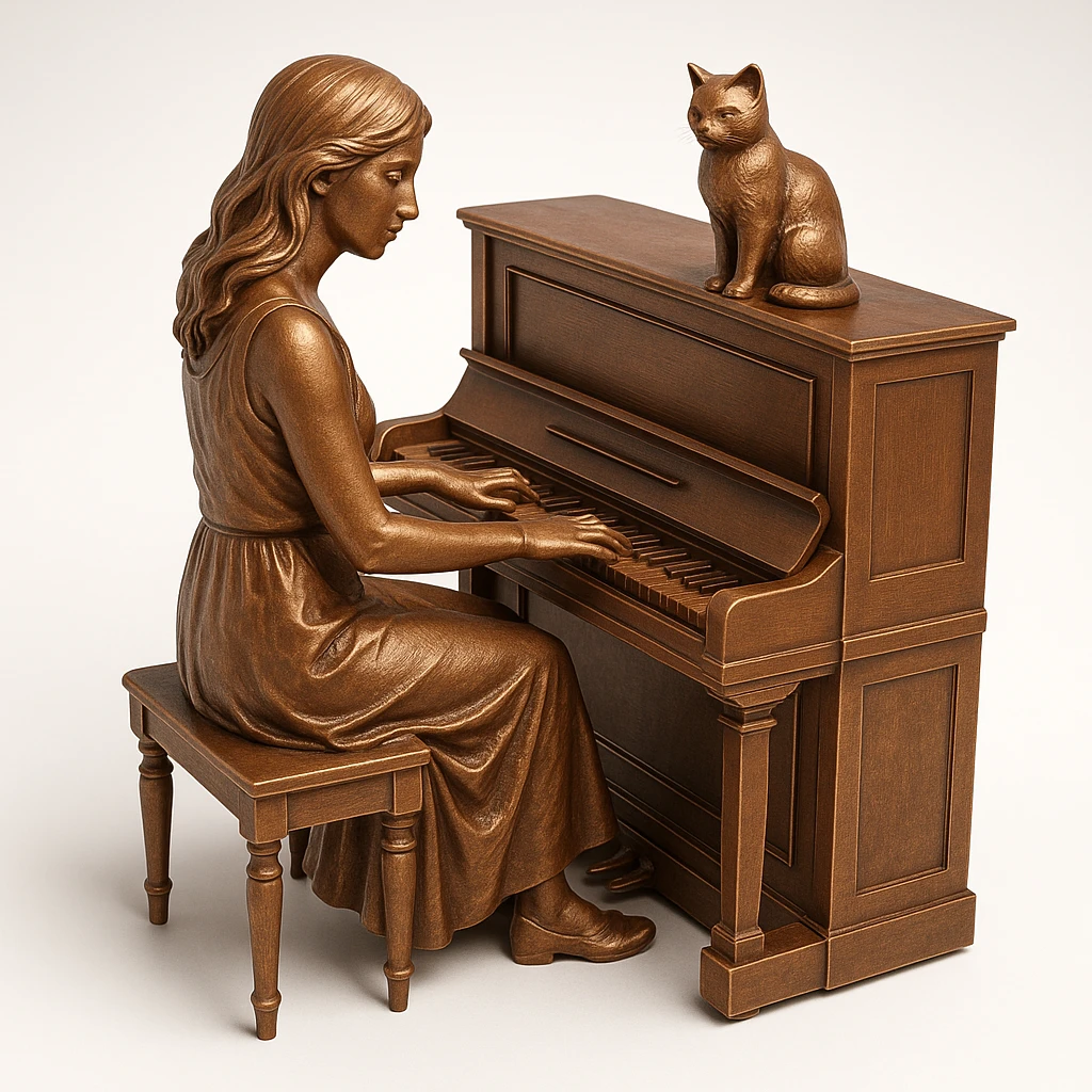 woman playing piano while her cat sits on top of the piano emoji