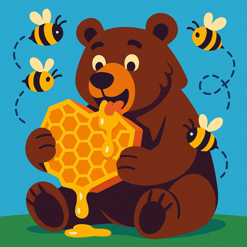 bear eating honeycomb with bees flying around emoji