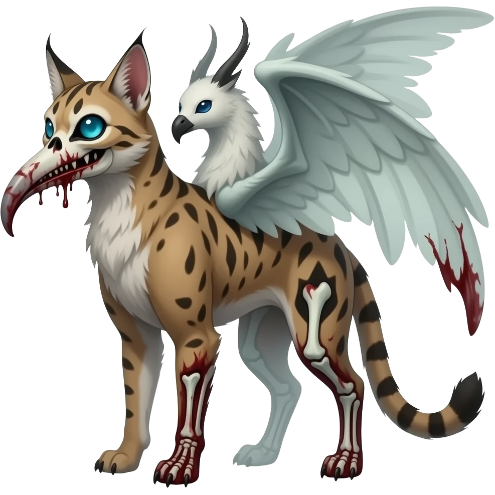 long-snouted evil zombie-like swampy ghostly dull spectral edgy spooky bloody meager thin cool beautiful skeleton-fantasy-caracal-civet-genet-sergal-vernid-Gryphon-Cacomistle-Trico-oncilla-animal-Fakémon-hybrid-fursona (full body) emoji