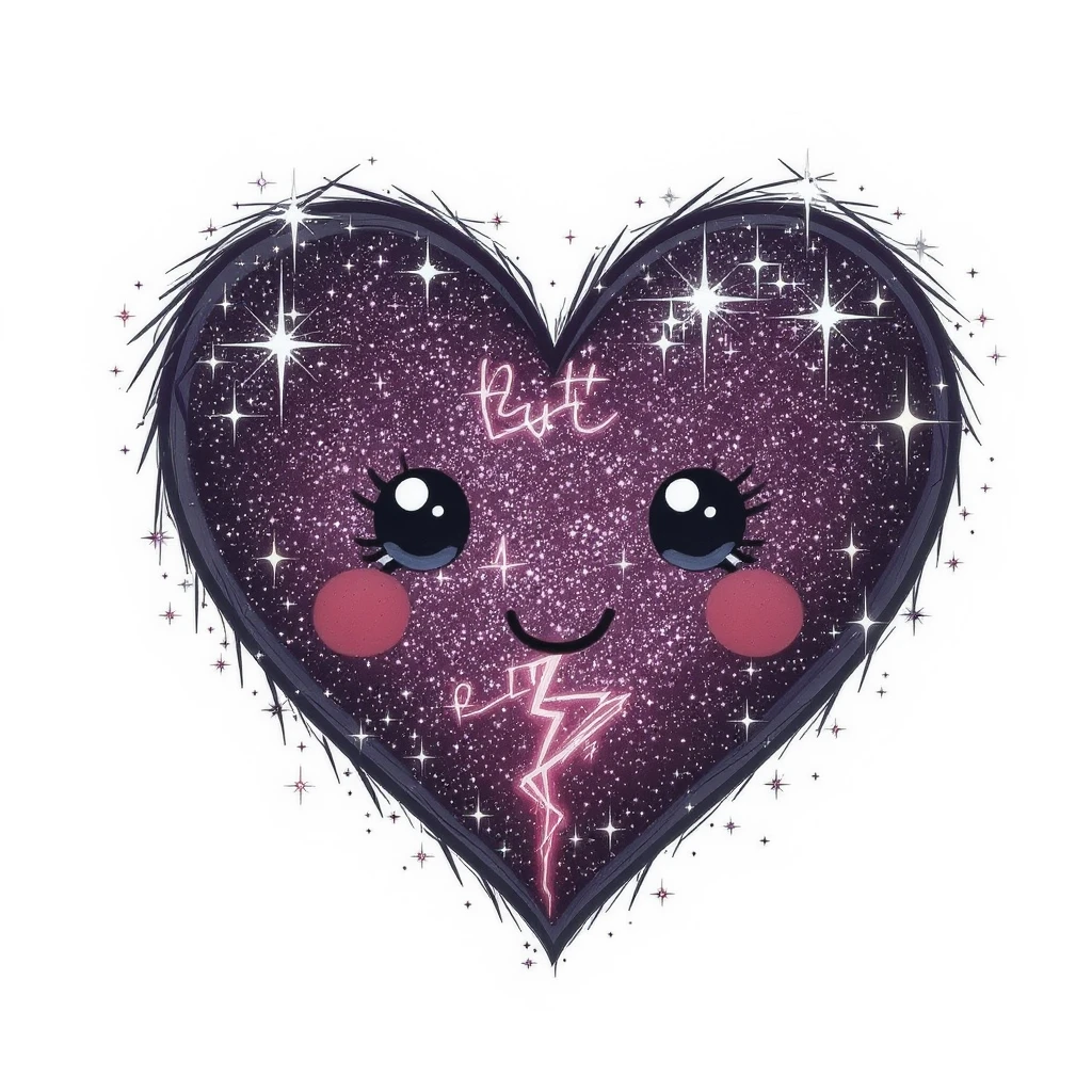 goth heart emoji, cute and shiny, with sparkles, no background emoji