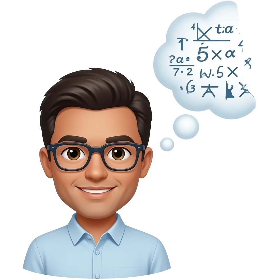 Persona a la que se le ve una nube de pensamiento y dentro de su mente esta pensando en operaciones matematicas emoji