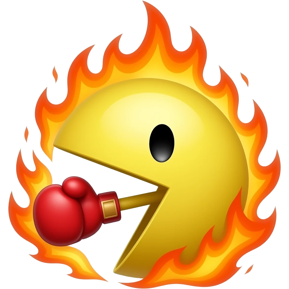 PAC man no eyes with flames and boxing glove emoji