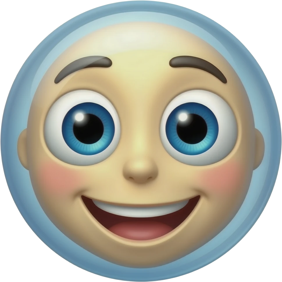 A bubble-shaped character with a face (bright eyes and a smile) emoji
