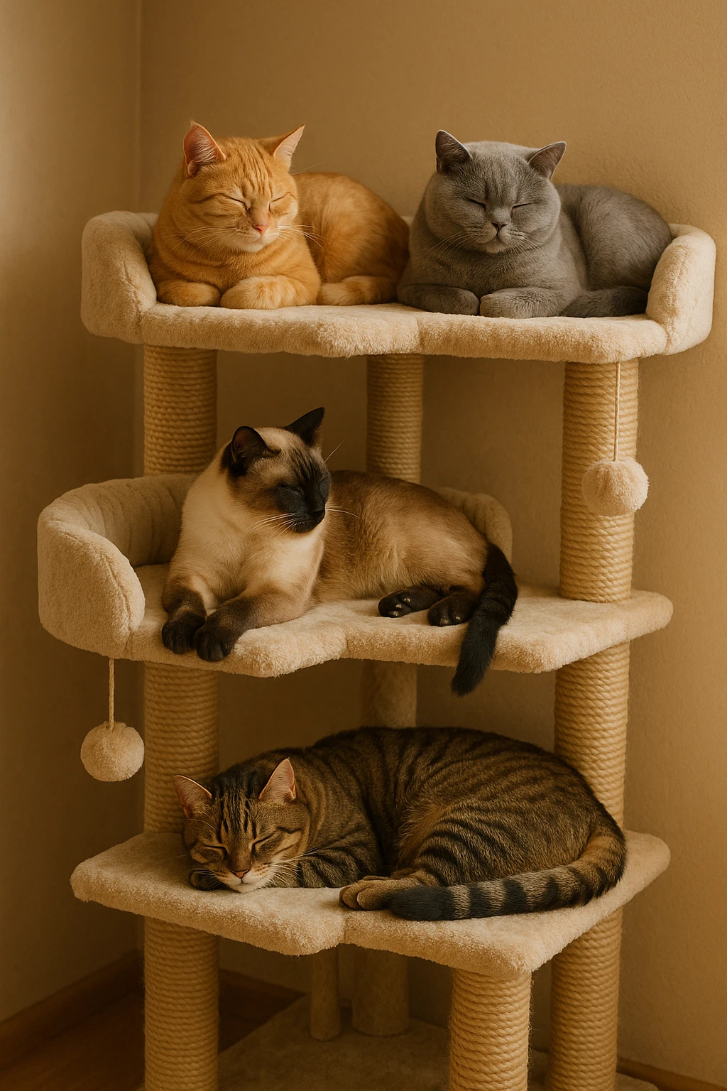 cats relaxing in a vertical playhouse emoji
