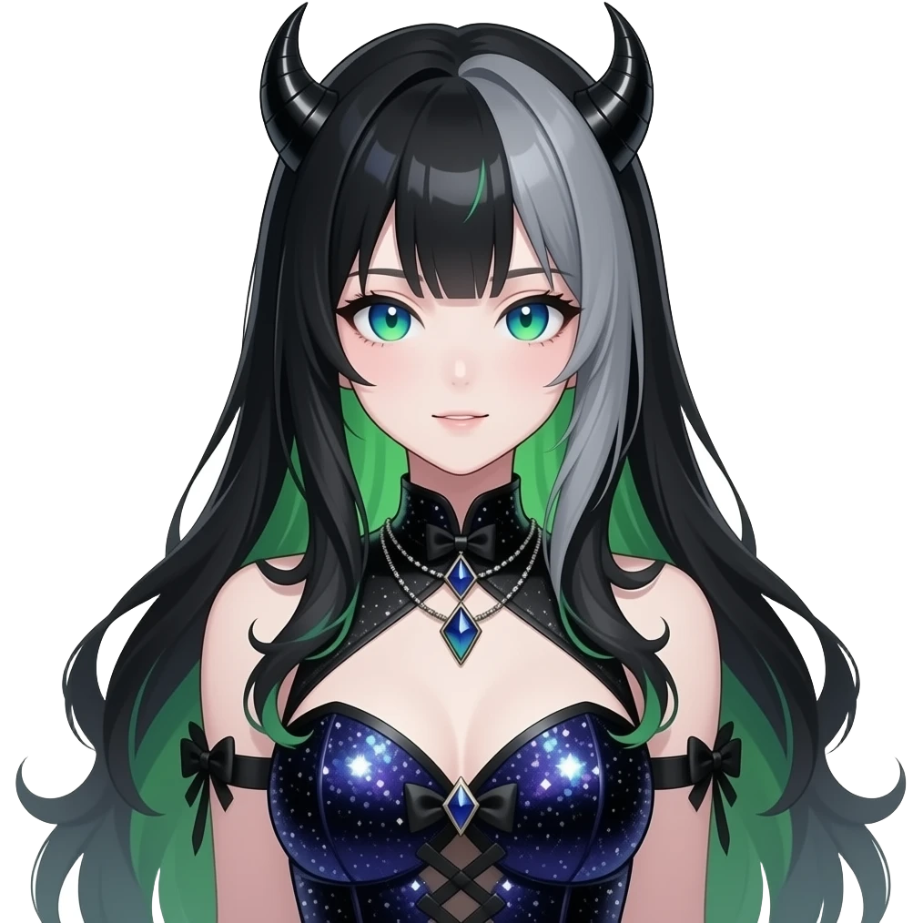 Beautiful dark-deep-abyss-midnight-blue abyssal gloomy dark edgy pretty sparkly shimmering glammed up dolled up ethereal Gorgeous Vampiric Edgy Anime Lady With Black grey green emoji