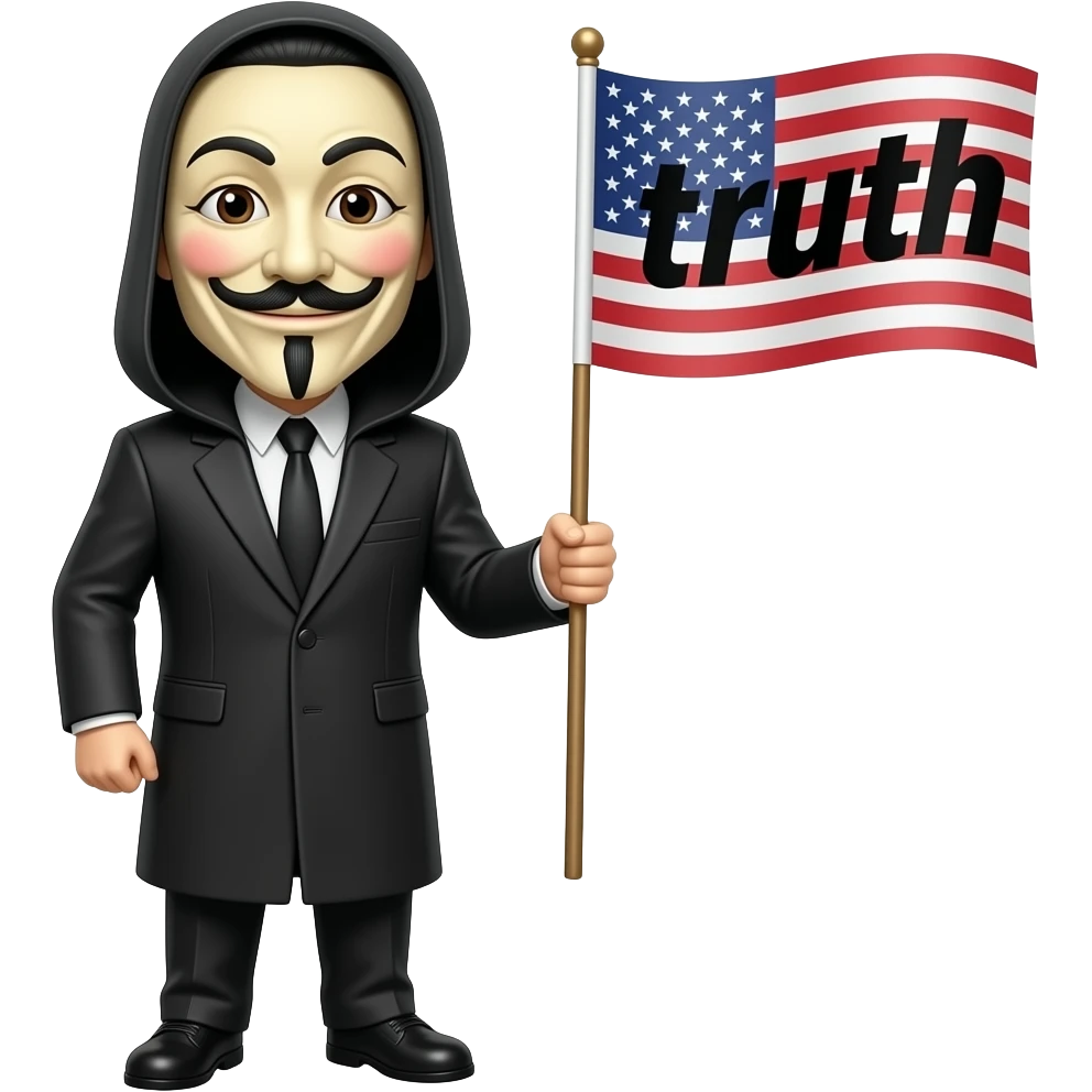 v for vendetta elinde truth yazan bir bayrakla özgürce duruyor emoji