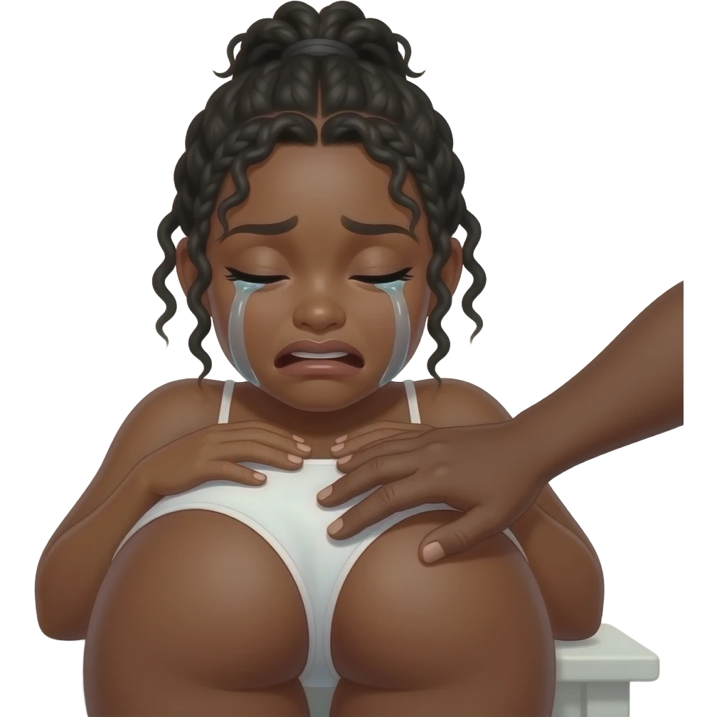 black hand of an African. Black slapping hard buttocks of black woman crying in white underwear with her chest against a table emoji