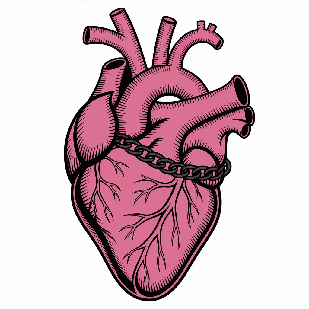 realistic gothic heart with a black chain emoji