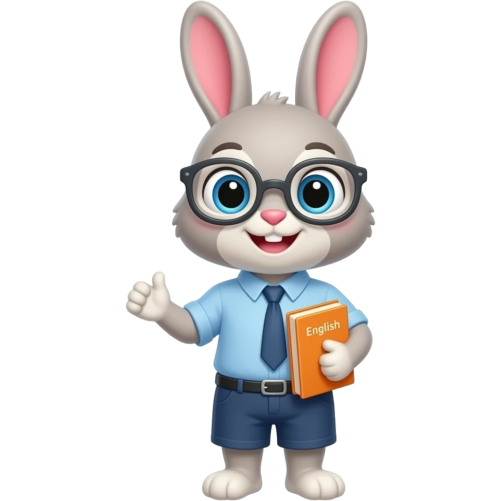 I want you to create a cute and effective emoji that looks like a rabbit who teaches English. The rabbit is holding an English textbook emoji