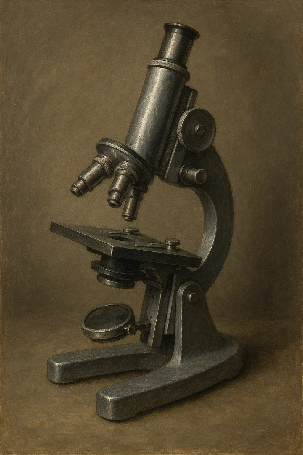 Сгенерируй мне металический микроскоп в стиле реалистичной живописи на однородном фоне emoji