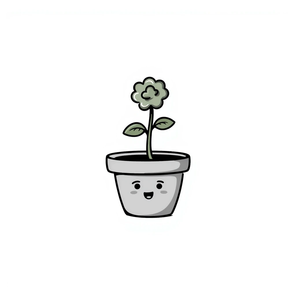 a pot with a sprout, simple smile on the pot, hand-drawn doodle style emoji