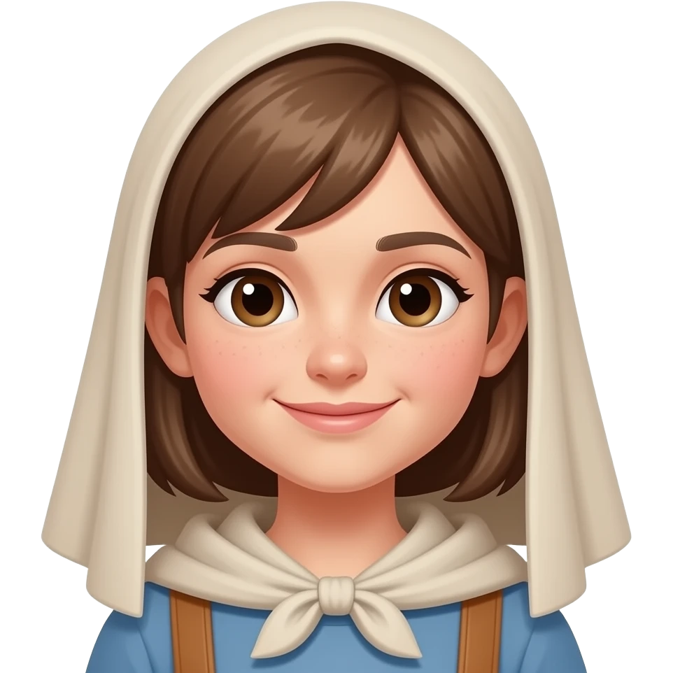 I want it like a like a girl wearing shawl in her head and her ears to be shown with a alite smile with a light dimple on her face and her hairstyle will be a frenchpack emoji