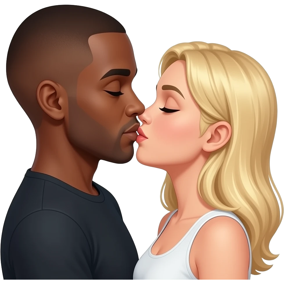 Black man with shaved head making love to blonde woman emoji
