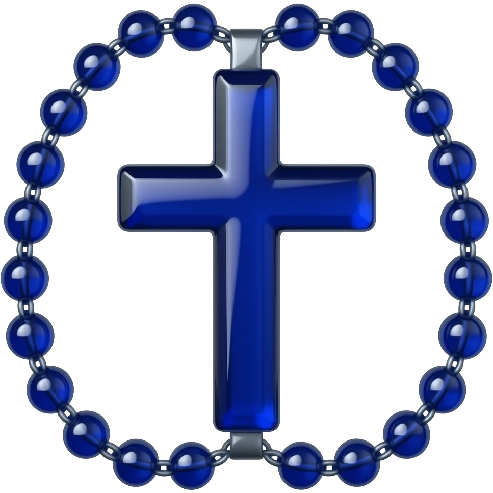 cruz sagrada azul cobalto vidro brilhante com rosário azul cobalto vidro brilhante sem pessoa pendurada emoji