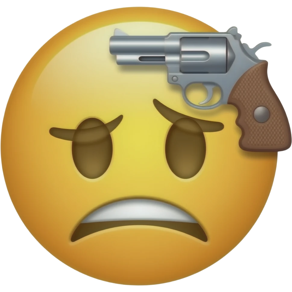 Un emoji qui fait la grimace du mort qui se tire une balle dans sa tête Avec un pistolet emoji