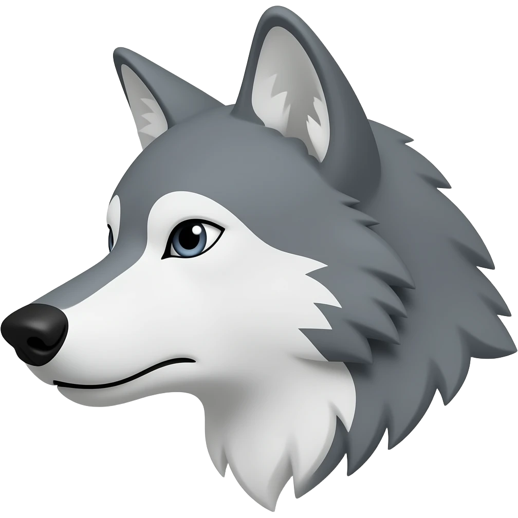 A little bit angry gray wolf head realistic Turn sideways gray eyes emoji