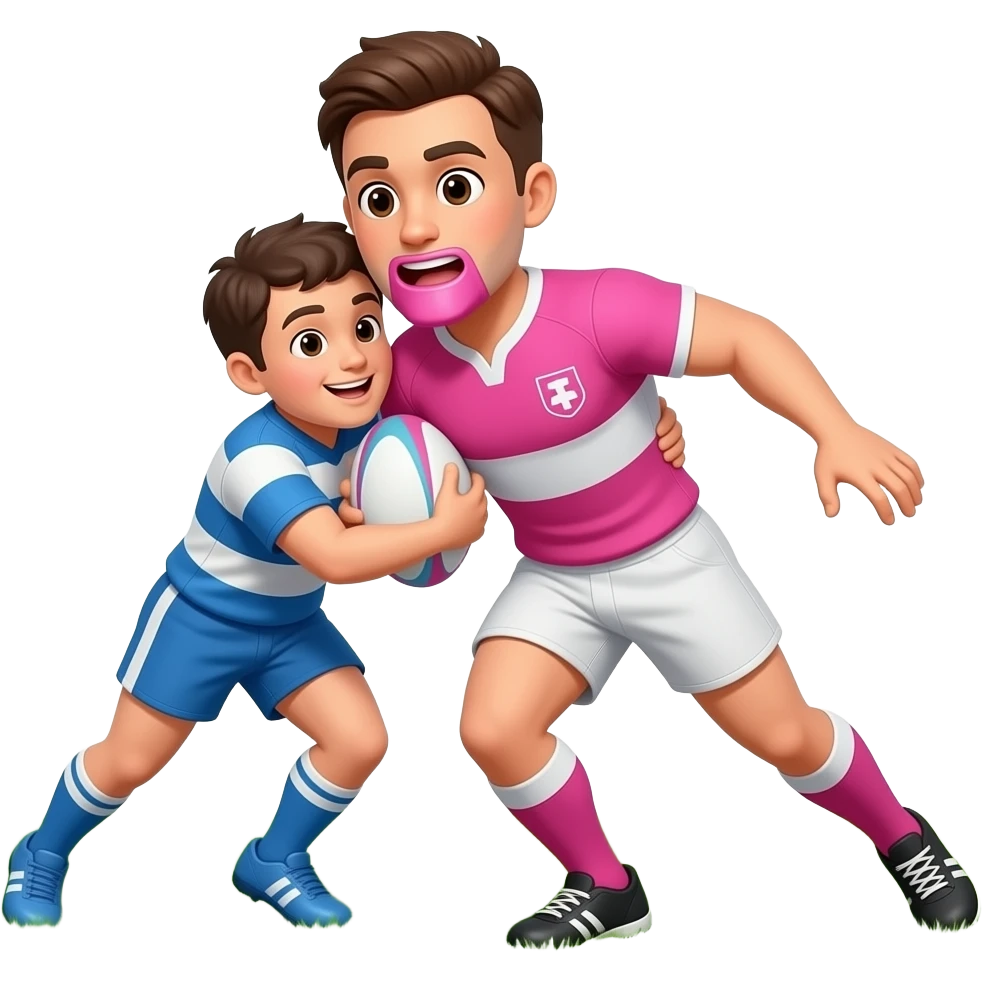 cartoon male rugby player wearing pink playing rugby emoji