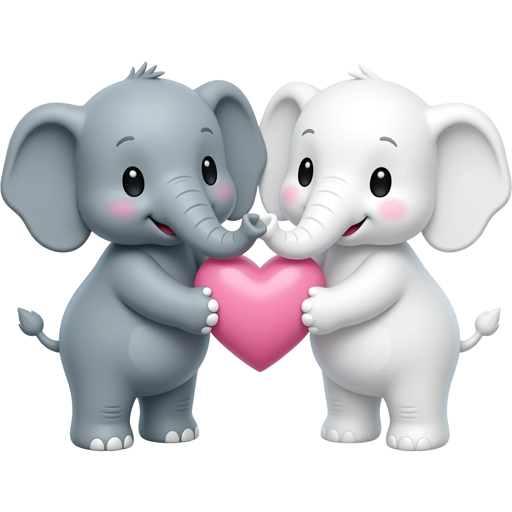2 Cute elephants holding a a baby pink love heart emoji